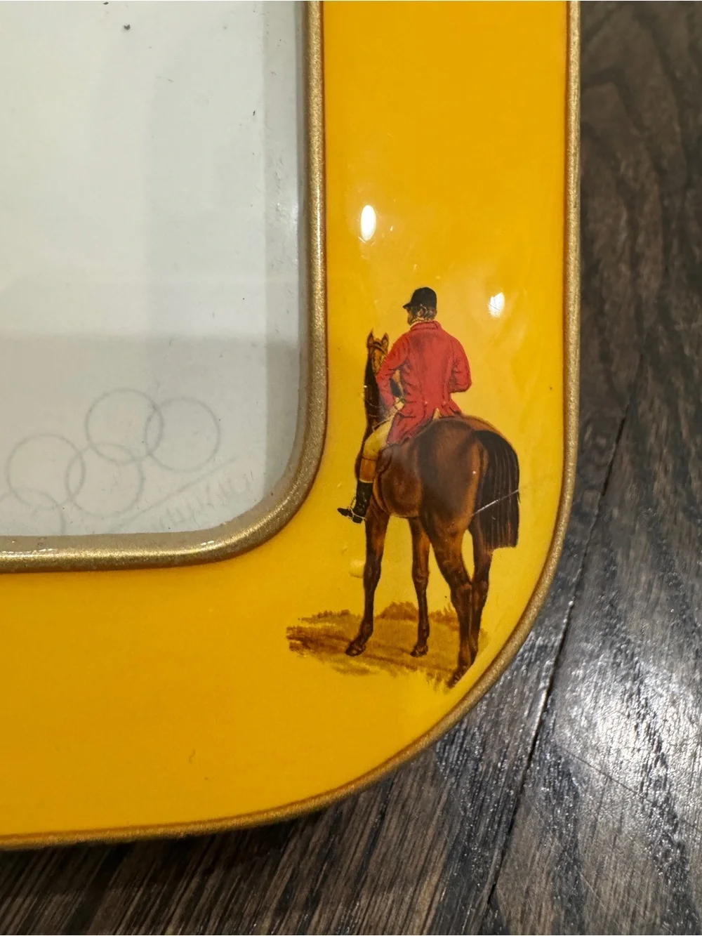 Vintage Fox Hunt Equestrian Enamel Picture Frame 40s